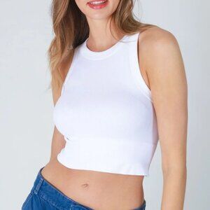 Crop, White Ribbed High neck